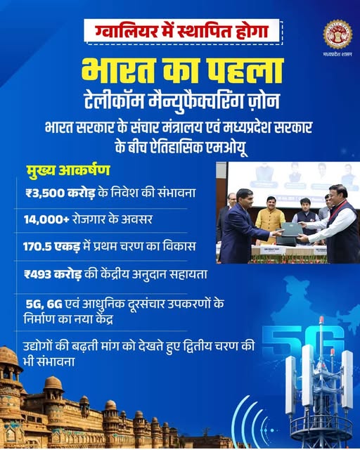 ग्वालियर में बनेगा देश का पहला टेलीकॉम निर्माण केंद्र